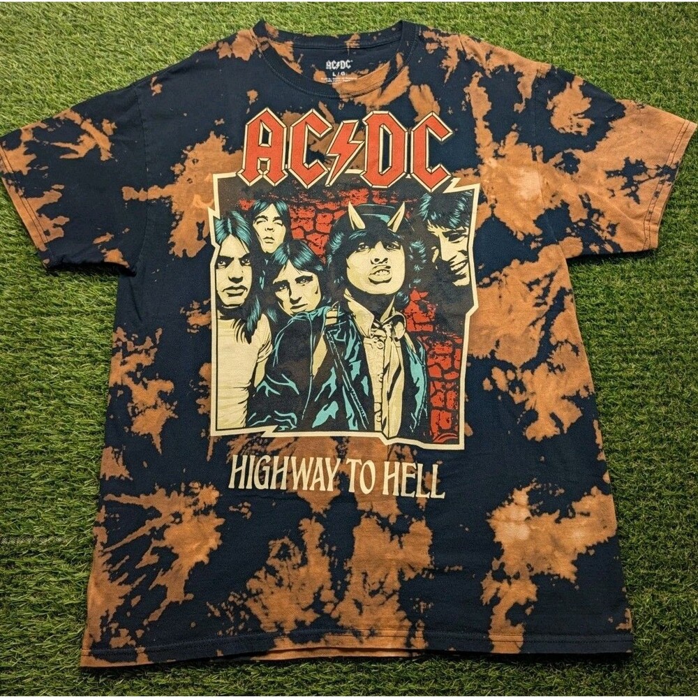 AC/DC Unisex Officially Licensed Highway 2 Hell Tie Dye Heavy Metal Rock Shirt L